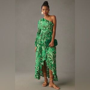 ‼️RARE‼️🎸Farm Rio x Anthropologie 🎸🔥NWT🔥Printed One-Shoulder Ruffle Dress— S
